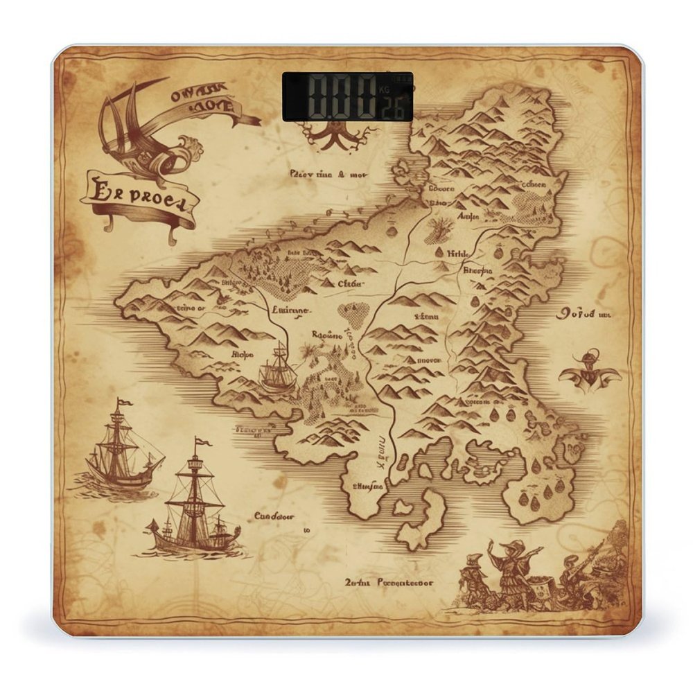 YJWANDL Scale for Body Weight Treasure Map Vintage Print Weight Scale Digital Scale Body Fat Scale Weight Scale LCD Scale Slim Scale, style