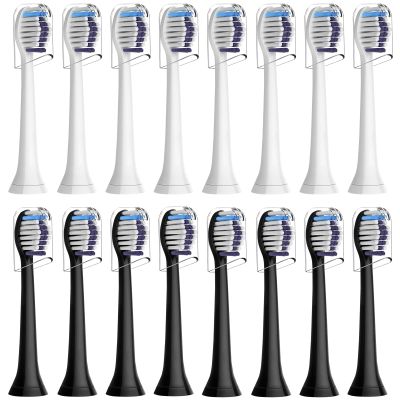 16 pcs Whitening Clean Toothbrush Heads Compatible for Philips Sonicare Electric Toothbrush, 8 White and 8 Black.