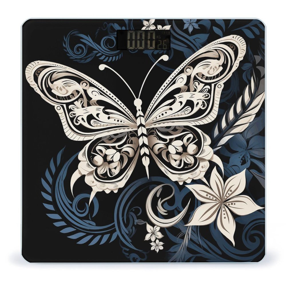 YJWANDL Scale for Body Weight White Butterflies and Tribal Print Weight Scale Digital Scale Body Fat Scale Weight Scale LCD Scale Slim Scale, style