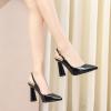 WOkismD 10CM/3.93IN Women's Slingback Thick High Heels Slip-On Pointed Toe High Heels Thick Heels Summer Sandals Party Shoes,Black,43 view 2