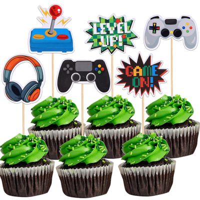Rsstarxi 36 Pack Video Game Cupcake Toppers Gaming On Controllers GamePad Cupcake Picks Video Game Boys Birthday Cake Decorations for Baby Shower Kids Gamer Birthday Party Decorations