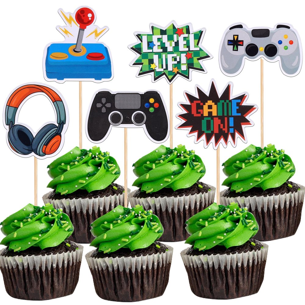 Rsstarxi 36 Pack Video Game Cupcake Toppers Gaming On Controllers GamePad Cupcake Picks Video Game Boys Birthday Cake Decorations for Baby Shower Kids Gamer Birthday Party Decorations