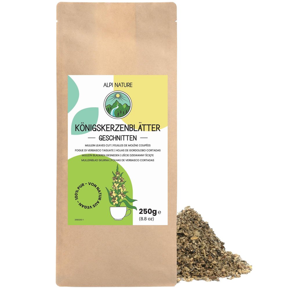 Alpi Nature Mullein Tea 250g 8.8 oz, Dried and Cut Mullein Leaves, Herbal Loose Leaf Tea