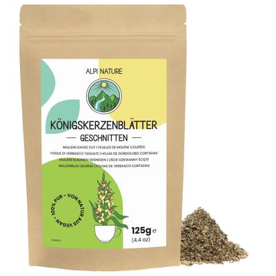 Alpi Nature Mullein Tea 125g 4.4 oz, Dried and Cut Mullein Leaves, Herbal Loose Leaf Tea