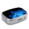 Pill Box Blue Flame Print 2 Compartment Medicine Pill Case Pill Organizer Decorative Metal Portable Pill Box for Pocket Or Purse view 3