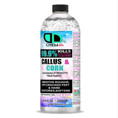 DD Teck Corn & Callus Remover  Extra Strength Liquid for Corn Removers  Fast Acting Foot Corn Pain Relief  Softens Hard Skin, Heel Fissures & Dry Cracked Feet  Advanced Foot Care (250ml Cap)