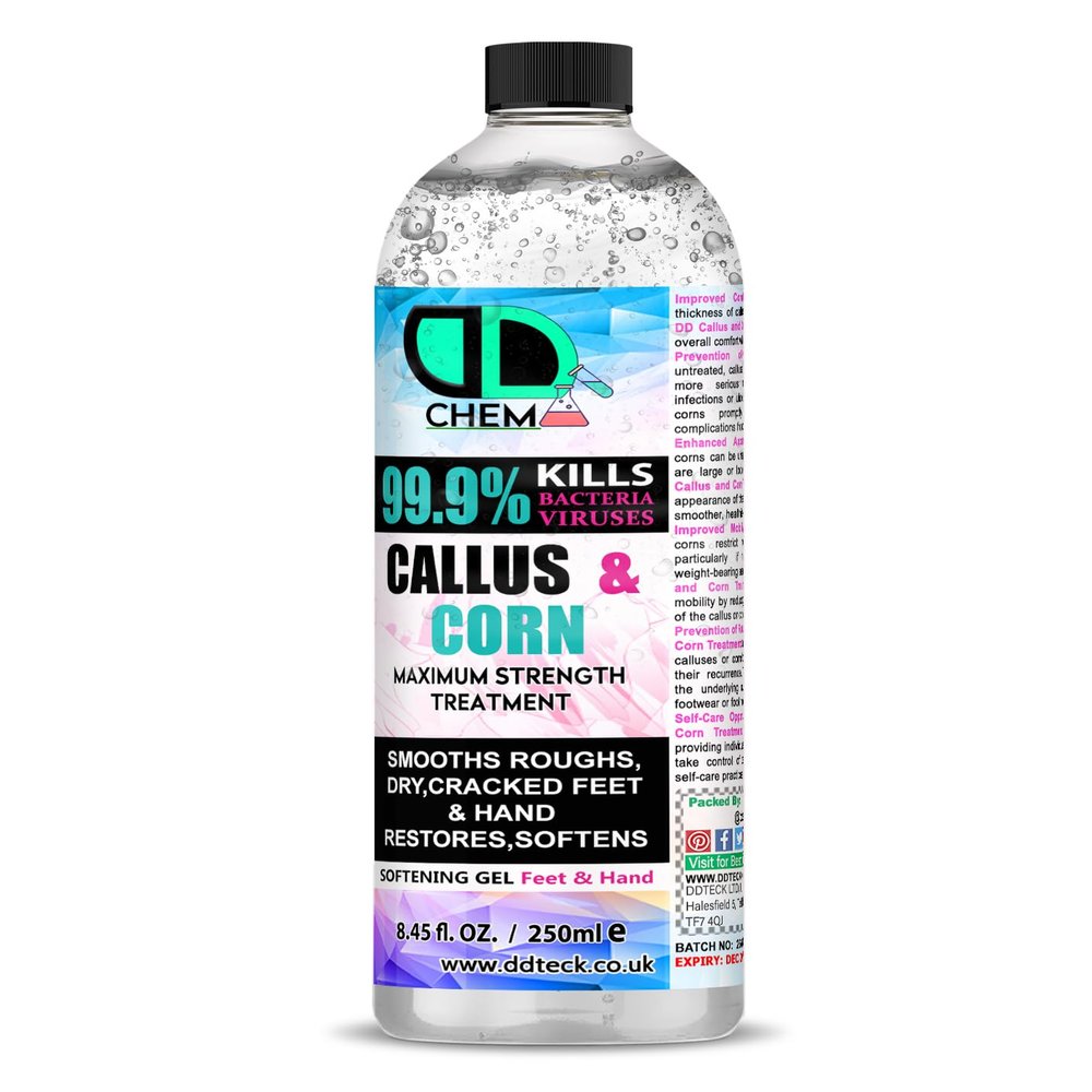 DD Teck Corn & Callus Remover  Extra Strength Liquid for Corn Removers  Fast Acting Foot Corn Pain Relief  Softens Hard Skin, Heel Fissures & Dry Cracked Feet  Advanced Foot Care (250ml Cap)