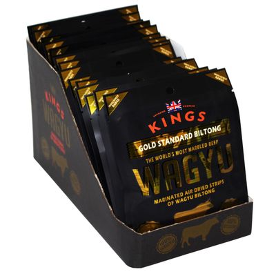 Kings - Wagyu Beef Biltong - Gold Standard Indulgent Range - High Protein Meat Snack - Box of 12 x 25 g Packs