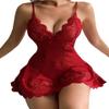 UniPrime pyjamas for women Summer Sexy Lingerie For Woman Costumes Babydoll Lace Dress Plus Size Sleepwear-Red-S view 1