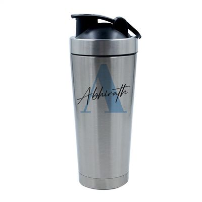 Getagift Personalised Initial with Name Bottle, Alphabet Theme, Marble Design, 500ml Aluminium Shaker Bottle for Supplement Shakes - Easy Clean, Durable Cup. (Silver)