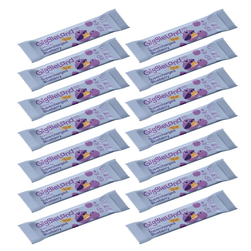 Giggleland - Lunch Box Snacks Multipack Fruity Bar - Blueberry Fruity Bar 14 x 20 g, Healthy Snacks for Kids, Fruit Bars, Fruit Leather, Dried Fruit, Gelatine Free Fruit Jelly