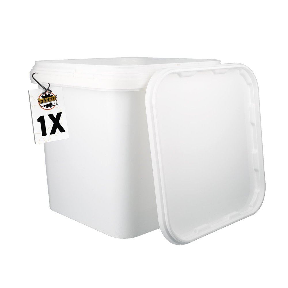 1 bucket with lid, 5 litres, white, square, plastic bucket, food-safe, airtight and stable, empty bucket with handle and lid for food, chemicals, adhesives