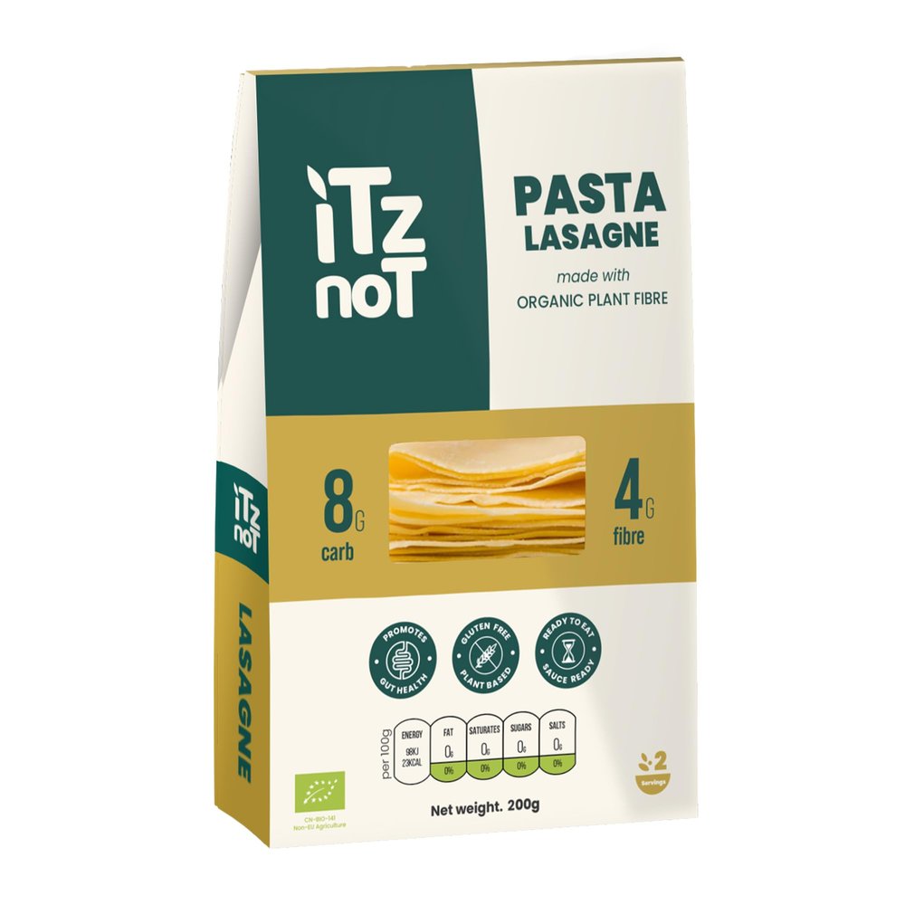 iTz noT jusT Lasagne (Pack of 1, 200g) Ready Cooked, Shirataki, Moyu, Konjac Plant Fibre Pasta, Low Carb, & No Added Preservatives, Healthy, Gluten Free, Gut Health. 100% Natural