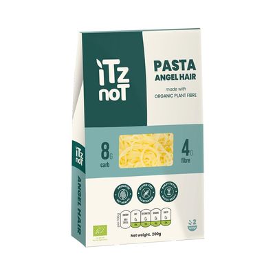 iTz noT jusT Pasta Angel (Pack of 1, 200g Each) Ready Cooked, Shirataki, Moyu, Konjac Plant Fibre Pasta, Low Carb, & No Added Preservatives, Healthy, Gluten Free, Gut Health. 100% Natural