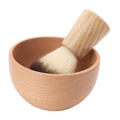 Shaving Brush Set, Effective Lather Generation, Lightweight and Portable, Wood Handle Men Shaving Brush Set, with Stainless Steel Bowl for Salon, Home, and Travel Use