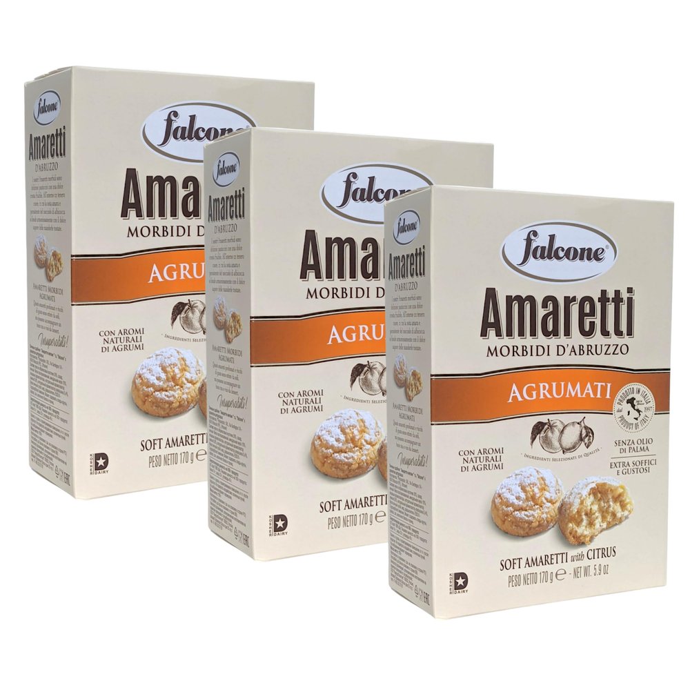Falcone Soft Amaretti Agli Agrumi 170g - Pack of 3 with Italia Solutions UK Kitchen Conversion Card