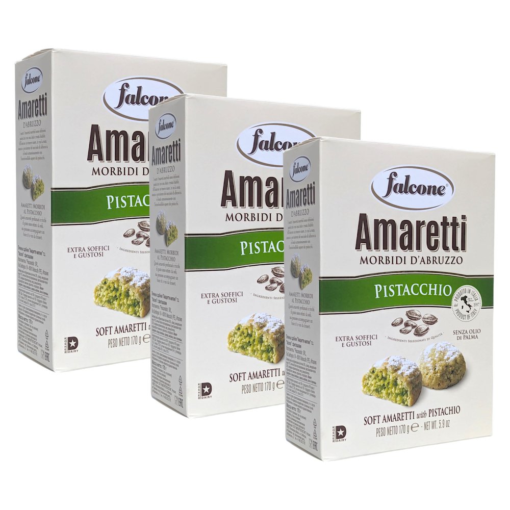 Falcone Soft Amaretti Pistacchio 170g - Pack of 3 with Italia Solutions UK Kitchen Conversion Card