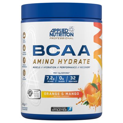 Applied Nutrition BCAA Powder - Branched Chain Amino Acids BCAAs Supplement, Amino Hydrate Intra Workout & Recovery Energy Drink (450g - 32 Servings) (Orange & Mango)