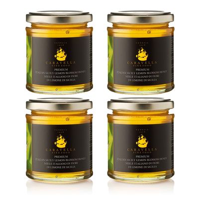 Caravella Fine Food - Pack x 4 - Italian Lemon Blossom Honey 250 gr - Pure, Raw, Unpasteurized 100% Italian Honey