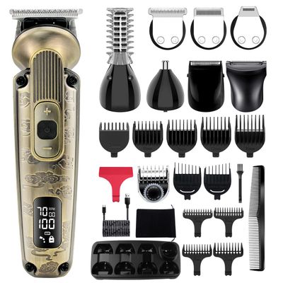 Hatteker Beard Trimmer Mustache Trimmer for Men 8 in 1 Adjustable Speed Waterproof Hair Clipper T-Blade Trimmer Electic Razor Shavers Cordless Mens Gift Grooming Kit with Face Nose Body (Bronze)