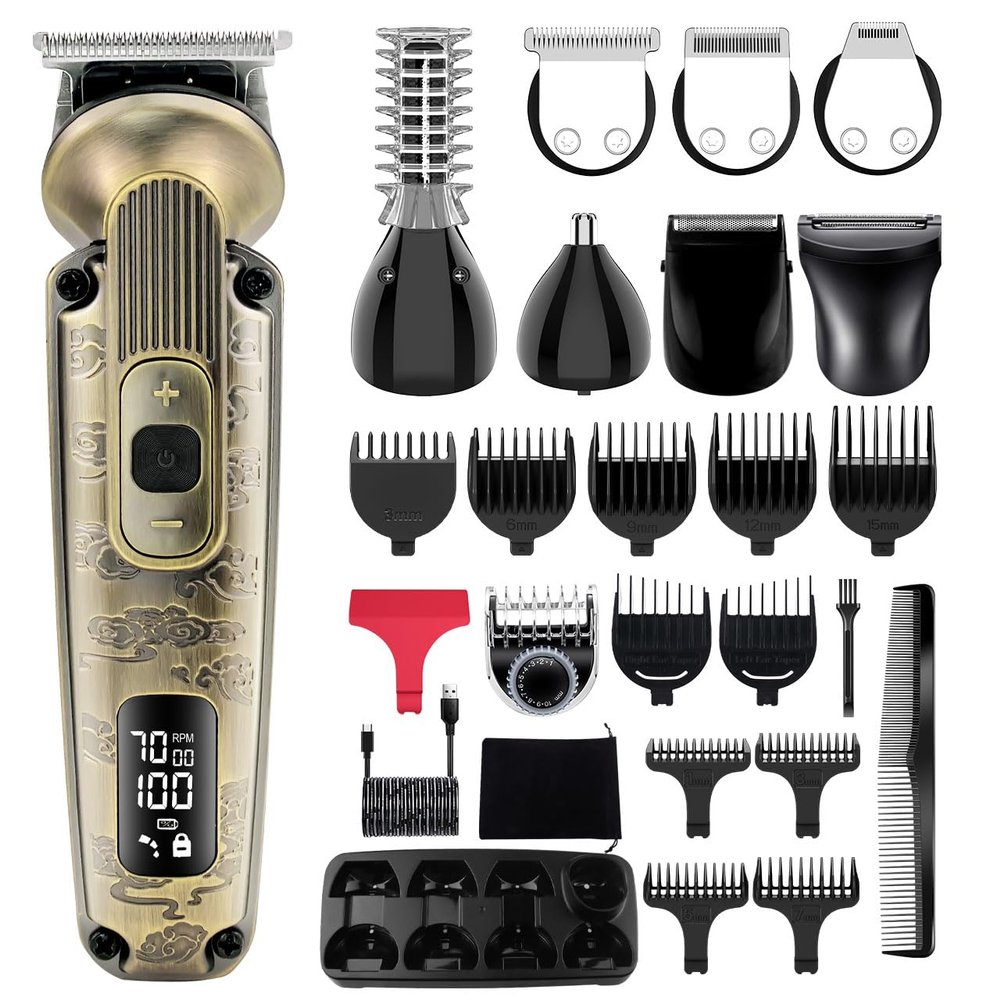 Hatteker Beard Trimmer Mustache Trimmer for Men 8 in 1 Adjustable Speed Waterproof Hair Clipper T-Blade Trimmer Electic Razor Shavers Cordless Mens Gift Grooming Kit with Face Nose Body (Bronze)