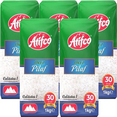 Atifco Long Grain White Rice, Fluffy and Flavorful, 5lb Bag, Grown in Romania (5 Pack, Orez Pilaf 1Kg)