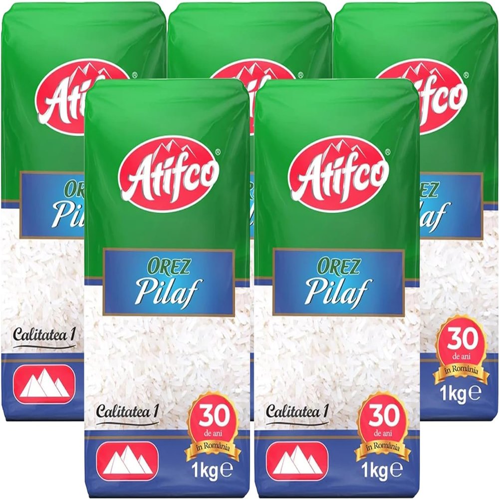 Atifco Long Grain White Rice, Fluffy and Flavorful, 5lb Bag, Grown in Romania (5 Pack, Orez Pilaf 1Kg)