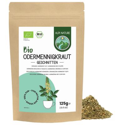 Alpi Nature Organic Agrimony Herbal Tea 125g 4.4 oz, Agrimonia Eupatoria, Dried Cut Sticklewort