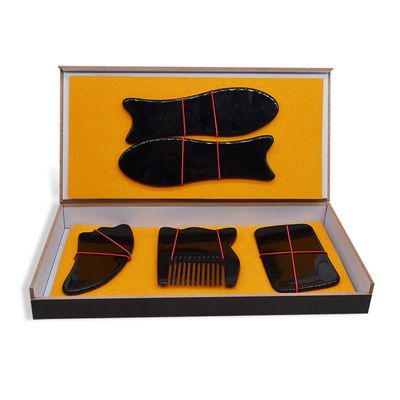 5pcs/Set Black Bull Horn Scraping Boards Face Spa Massage Body Gua Sha Scraper Board Acupoint Relax Massager