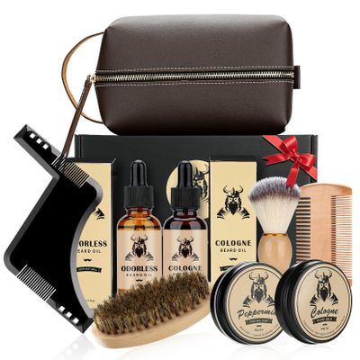 EXREIZSTUpgraded Beard Grooming Kit for men,Beard Care Kit for men,with 2Beard Growth Oil,Balm,Brush,Comb,Shaving Soap,Storage,suitable for Birthday Gifts for Men Him Dad Husband Brother Boyfriend