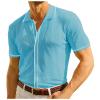 Duohropke Men's Knitted Polo Shirts Short Sleeve Turn-Down Collar Button Placket Plain Stripes T-Shirt Stretch Slim Fit Golf T-Shirt Tops Tennis Muscle Fit T-Shirt Blouse Tops, blue, 3XL view 1
