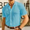 Duohropke Men's Knitted Polo Shirts Short Sleeve Turn-Down Collar Button Placket Plain Stripes T-Shirt Stretch Slim Fit Golf T-Shirt Tops Tennis Muscle Fit T-Shirt Blouse Tops, blue, 3XL view 2