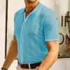 Duohropke Men's Knitted Polo Shirts Short Sleeve Turn-Down Collar Button Placket Plain Stripes T-Shirt Stretch Slim Fit Golf T-Shirt Tops Tennis Muscle Fit T-Shirt Blouse Tops, blue, 3XL view 3