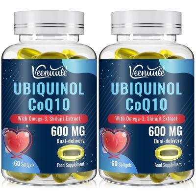 Ubiquinol CoQ10 600mg Softgels with Shilajit Extract 300mg, Omega-3 150mg - Dual-delivery System - Enhanced Absorption for Maximum Active CoQ10 Utilization (60 Count, Pack of 2)