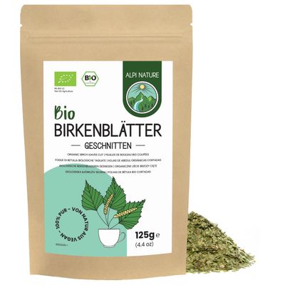 Alpi Nature Organic Birch Leaves Cut 125g 4.4 oz, Dried and Cut Birch Leaves for Tea Preparation