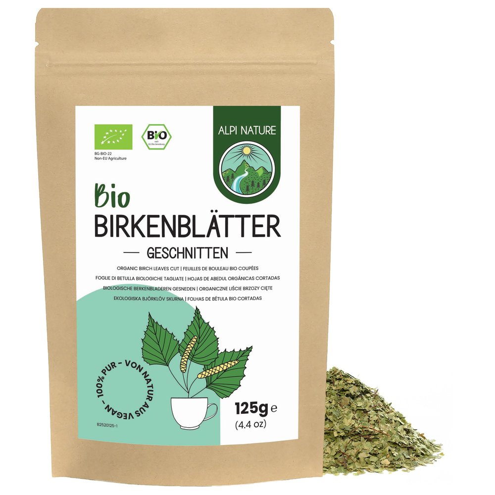 Alpi Nature Organic Birch Leaves Cut 125g 4.4 oz, Dried and Cut Birch Leaves for Tea Preparation