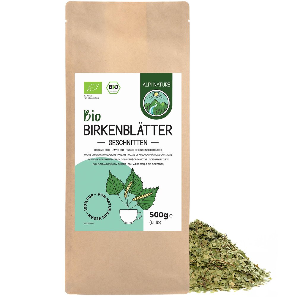 Alpi Nature Organic Birch Leaves Cut 500g 1.1 lb, Dried and Cut Birch Leaves for Tea Preparation