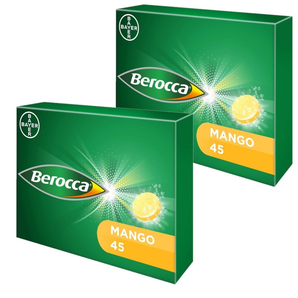 Berocca Mango - Vitamin C Effervescent Tablets - Including B Vitamins, Magnesium, Calcium & Zinc - Support Energy Release & Immune System - 90 Tablets (2 Pack of 45) 3 Months Supply