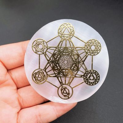6cm Natural Selenite Slice Crystal Stone Slab Tree of Life Charging Plate Home Decor Gift