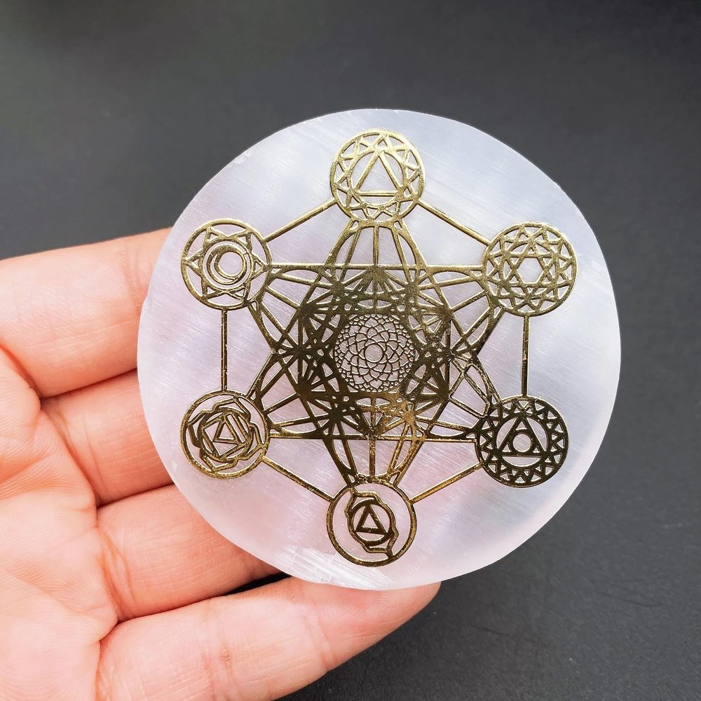 6cm Natural Selenite Slice Crystal Stone Slab Tree of Life Charging Plate Home Decor Gift