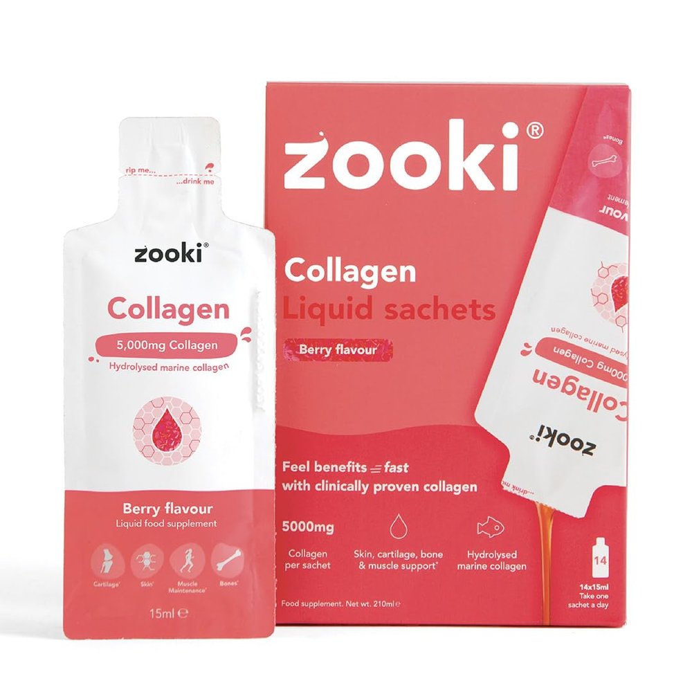 Zooki Marine Collagen Liquid Sachets 5,000mg Great Taste, Sugar Free High Strength Marine Collagen Supplements for Women & Men Skin, Joints & Hair (Berry Flavour, 30 Servings)