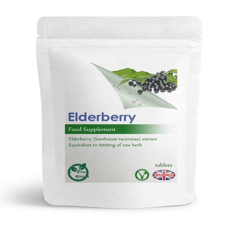 Elderberry (Sambucus) Extract 1000mg Tablets, Cholesterol, Heart Support, Antioxidant (Pack of 120)