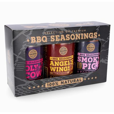 Classic Selection of Premium BBQ Seasonings - Holy Cow, Angels Wings, Smoky Pig BBQ Rubs | Pack of 3 | 100% Natural | Great Foodie Gift