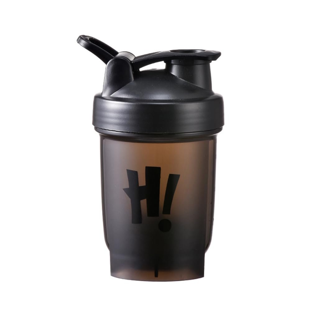 Vllcsla Protein Shaker Bottle Small 350ml BPA Free Leak-proof with Mixing Ball and Measurements, Odourless Mini Water Bottle for Protein Shake, Convenient Carry Handle, Dishwasher Safe (Black)