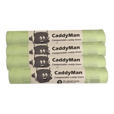 Caddy Liners Direct CaddyMan 5 Litre (5L) x 100 Bags (4 roll pack) - Compostable and Biodegradable Kitchen Food Waste Bio/Compost Caddy Bin Liners - Certified EN13432, CM5LX100