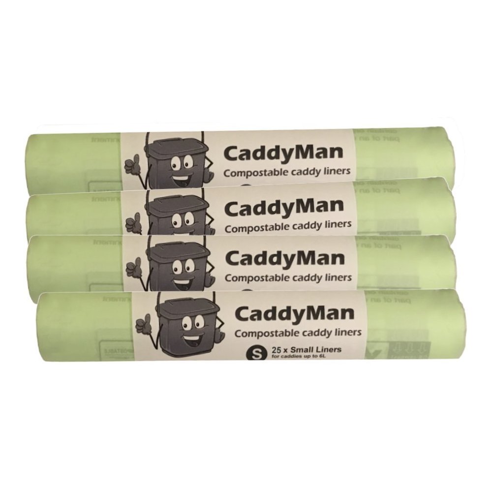 Caddy Liners Direct CaddyMan 5 Litre (5L) x 100 Bags (4 roll pack) - Compostable and Biodegradable Kitchen Food Waste Bio/Compost Caddy Bin Liners - Certified EN13432, CM5LX100
