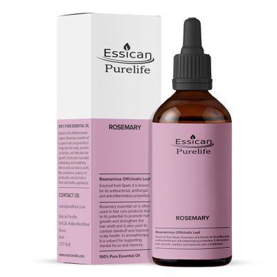 Essican Purelife Pure Rosemary Oil for Hair Growth Men & Women 100ml - Premium Natural Rosemary Essential Oils for Skin, Multi Use for Dry, Itchy Scalp and Skin Care in Amber Glass Bottle