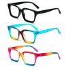 MMOWW 3-Pack Oversized Reading Glasses for Women - Anti Blue Light Glasses with Square Frame (Black+Light blue+Rainbow, +2.0) view 2