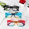 MMOWW 3-Pack Oversized Reading Glasses for Women - Anti Blue Light Glasses with Square Frame (Black+Light blue+Rainbow, +2.0) view 3