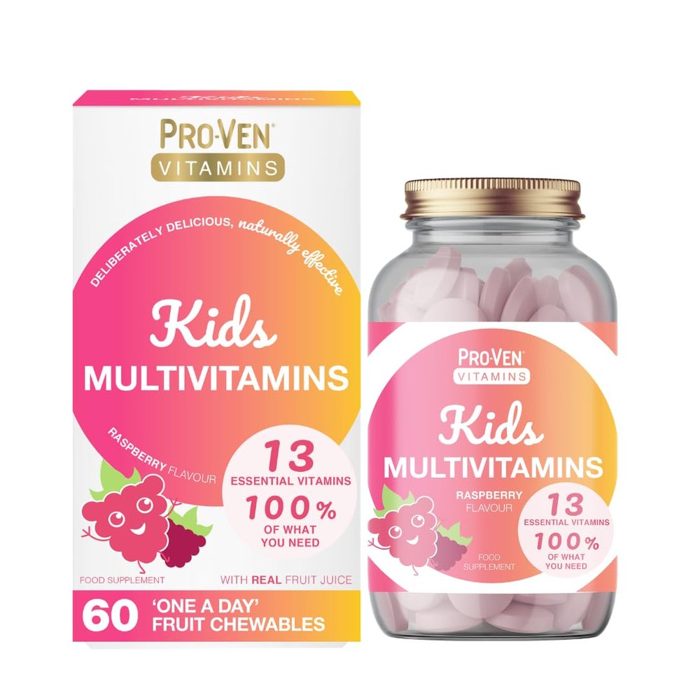 Proven A-Z Kids Multivitamin Chewable Tablets Raspberry Flavour Yummies 60 Tablets Daily Childrens Multivitamins with 13 Essential Vitamins for Immune Function, Bones, Teeth & Energy - 2 Month Supply